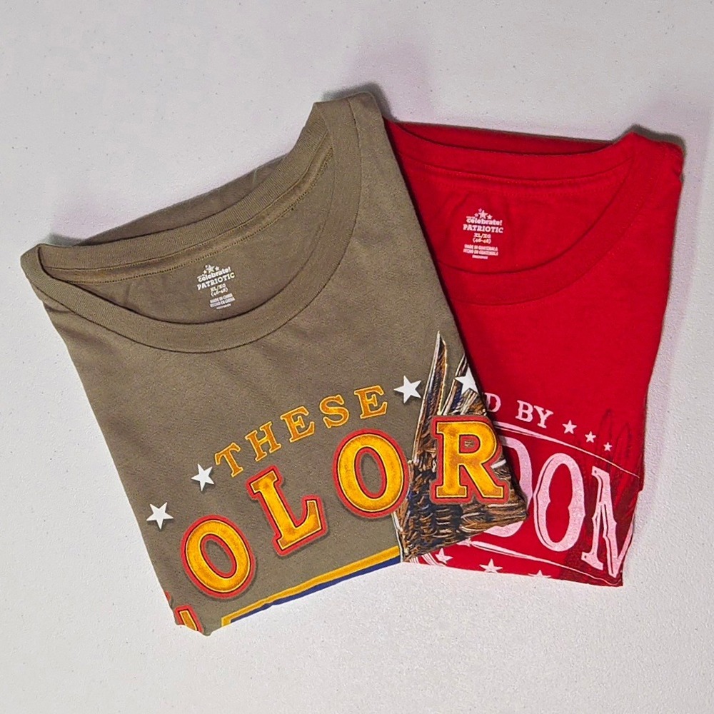 Patriotic Mens XL Shirt Lot 2‎ Eagle Motorcycle Red Olive Green
